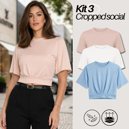 Imagem 2 do produto Kit 3 Croppeds Femininos Manga Bufante Premium