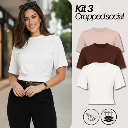 Imagem 3 do produto Kit 3 Croppeds Femininos Manga Bufante Premium