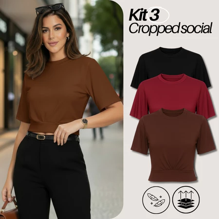 Imagem 4 do produto Kit 3 Croppeds Femininos Manga Bufante Premium