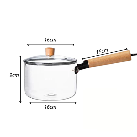 Imagem 2 do produto Panela de Vidro Decorativa 1,1L com Tampa e Cabo de Madeira