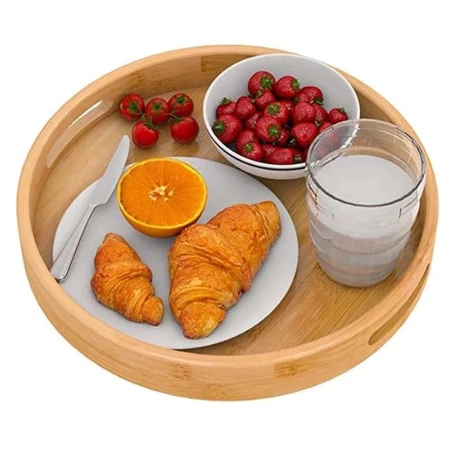 Bandeja Redonda de Bambu com Alça 30cm