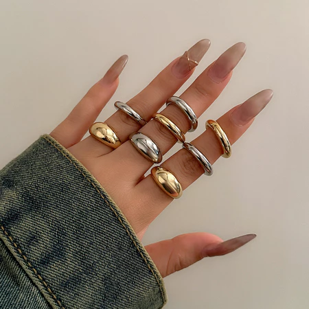 Conjunto 8 Anéis Femininos Ouro e Prata