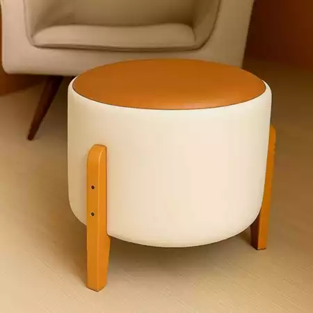 Imagem 4 do produto Kit 2 Puff Estrela Bouclé com Courino e Pés de Madeira