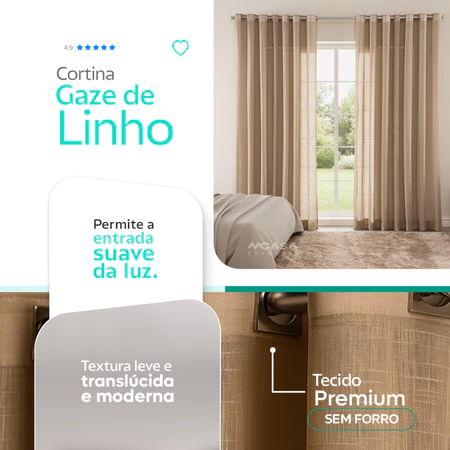 Imagem 1 do produto Cortina Linho Rústico Voil 6m Ilhós Quadrado