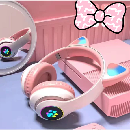 Headphone Gatinho LED Bluetooth com Microfone