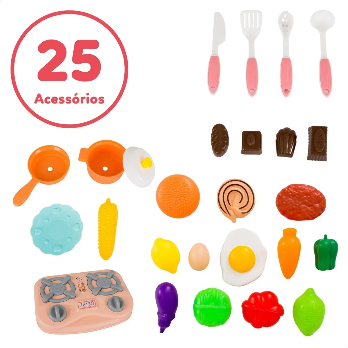 Imagem 1 do produto Cozinha Infantil Rosa ATENTU Kit Completo 25 Acessórios