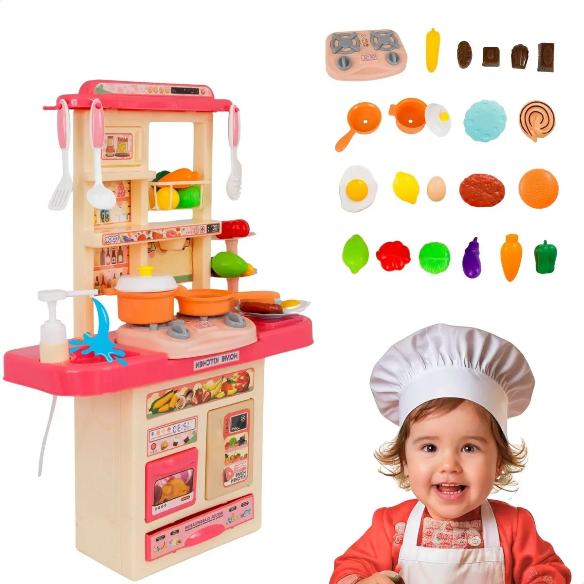Cozinha Infantil Rosa ATENTU Kit Completo 25 Acessórios