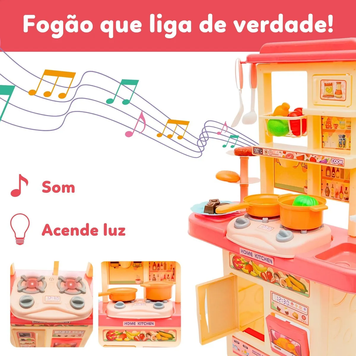Imagem 6 do produto Cozinha Infantil Rosa ATENTU Kit Completo 25 Acessórios