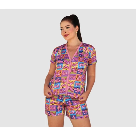 Imagem 5 do produto Pijama Aberto Feminino Estampado Malha Suede Premium