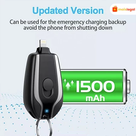 Carregador Portátil de Emergência Chaveiro 1500mAh