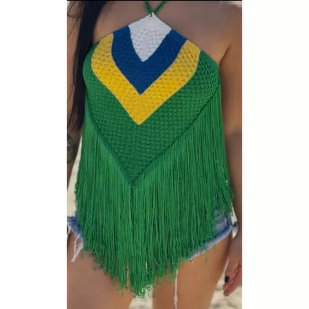 Cropped Brasil Tricô Rayon Franja Copa com Estilo