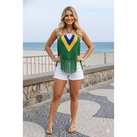 Imagem 3 do produto Cropped Brasil Tricô Rayon Franja Copa com Estilo