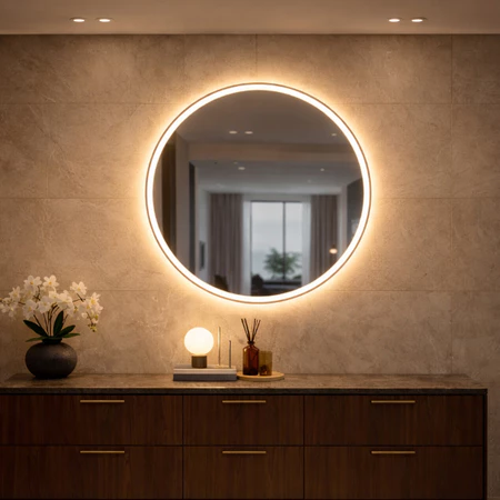 Imagem 2 do produto Espelho Redondo LED 50x50 Touch 3 Cores Decorativo