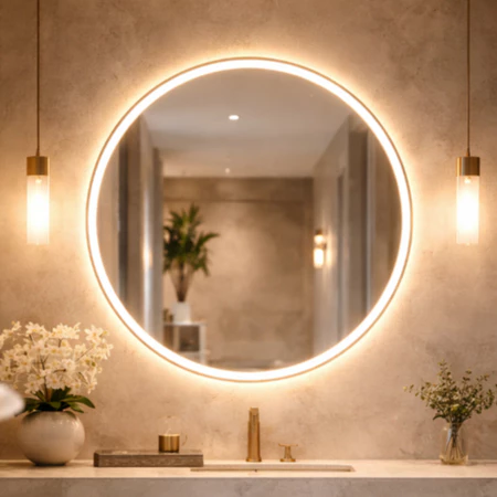 Imagem 4 do produto Espelho Redondo LED 50x50 Touch 3 Cores Decorativo