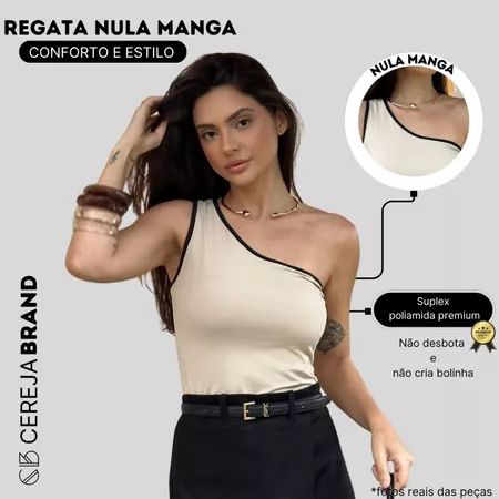 Imagem 3 do produto Blusa Feminina Slim Fit Um Ombro Só Bicolor