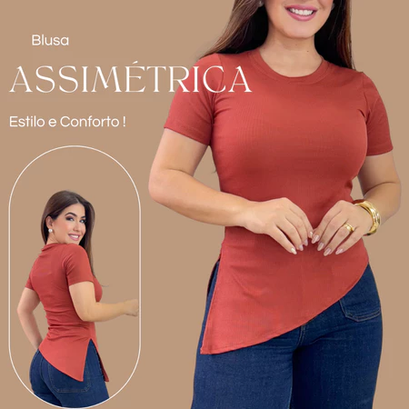 Imagem 2 do produto Blusa Feminina Ribana Canelada Corte Assimétrico