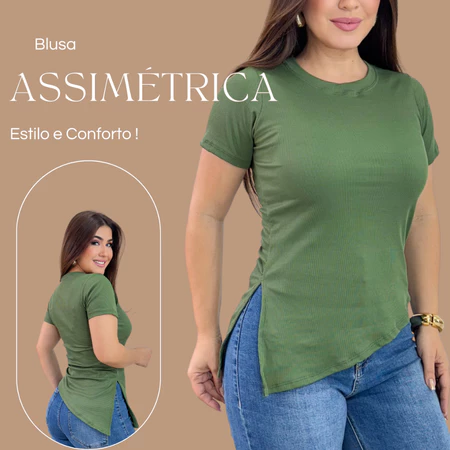 Imagem 4 do produto Blusa Feminina Ribana Canelada Corte Assimétrico