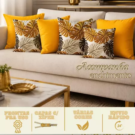 Imagem 1 do produto Kit 6 Almofadas Luxo com Enchimento Decoração Pronta