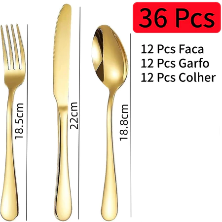 Imagem 3 do produto Talheres de Aço Inox Dourada Garfo Colher Faca